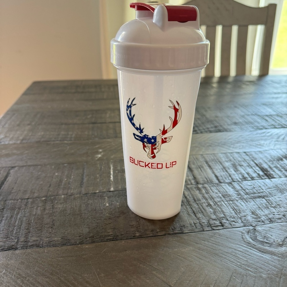 Bucked Up Shaker Bottle Deer Red, White, and Blue Flag USA Drink Mixer Bottle